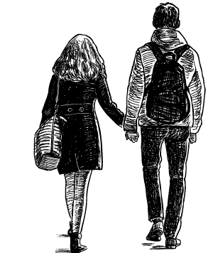 Graphic of a couple walking away Graphic of a couple walking away