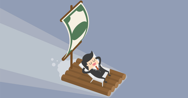 Man on money raft