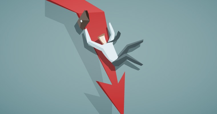 Arrow and man sliding down arrow