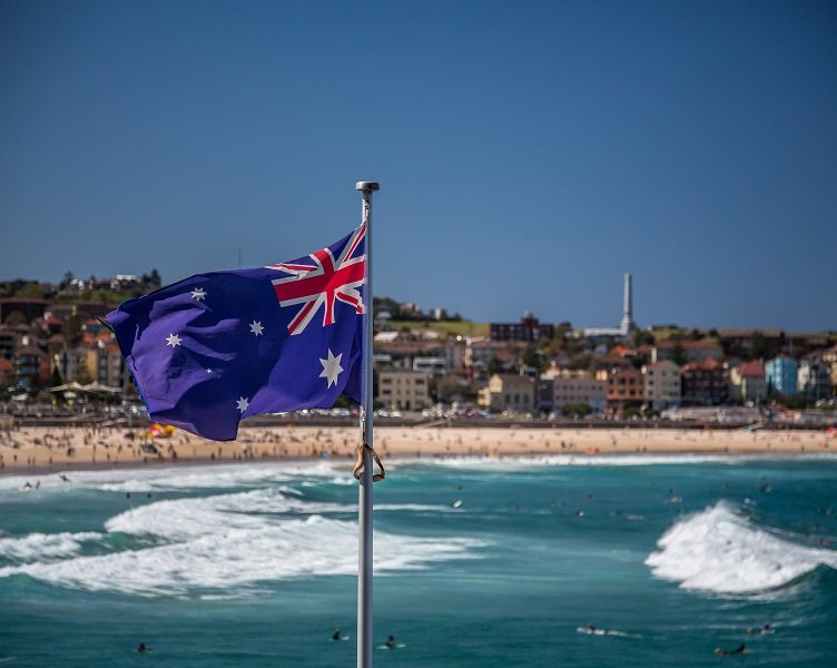 Australian flag by the beach