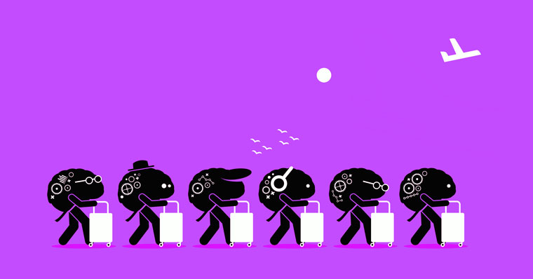 Brains walking with their luggage