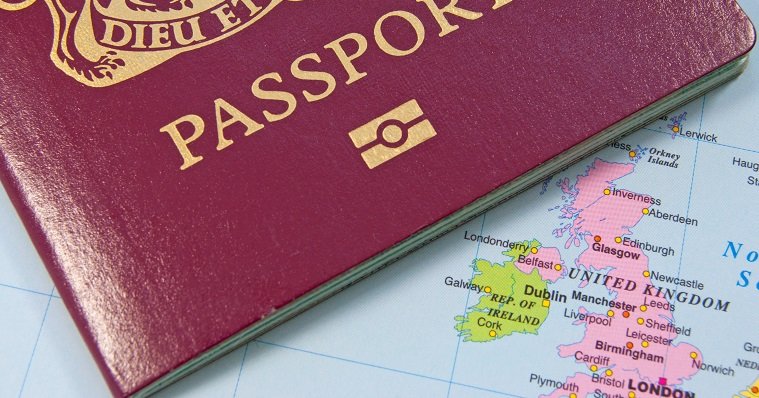 British passport on map