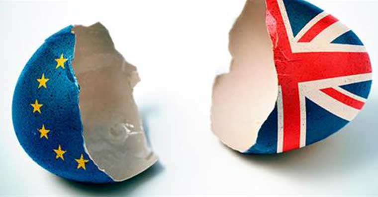 Broken egg shell with Euro and UK flags