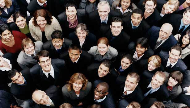 business people looking up