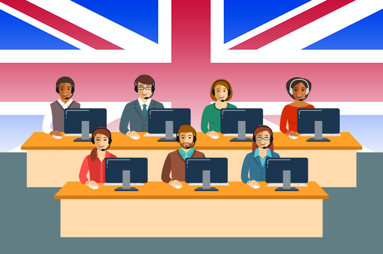 Call centre union jack in the background