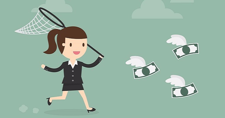 Girl with a net catching money