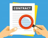 contract inspection two hands blue background