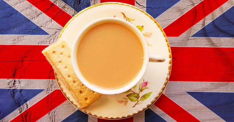 Cup of tea on UK flag