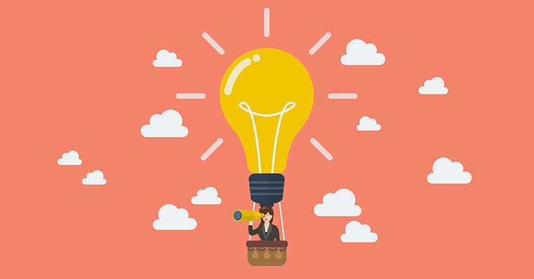 Graphic of a business woman in a hot air balloon