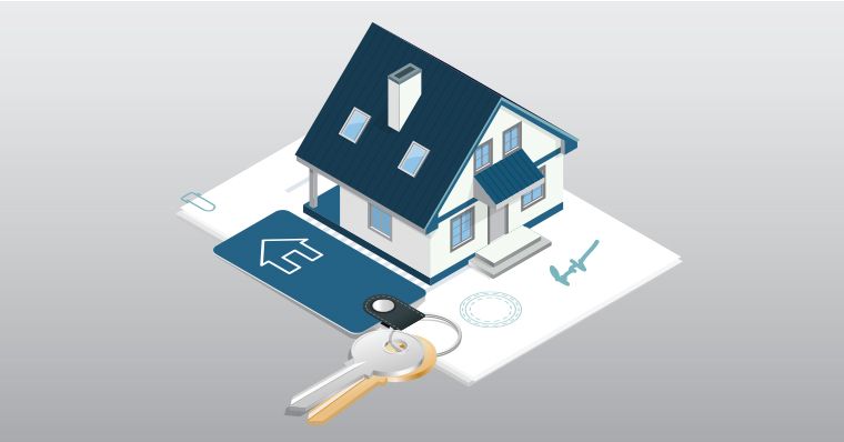 Illustration of a small house next to keys