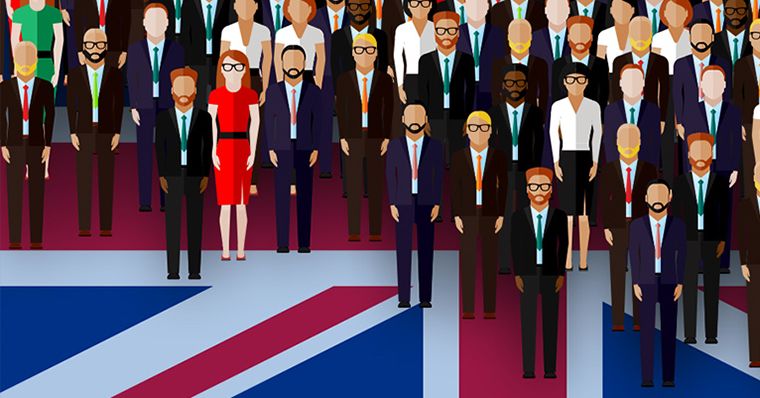 immigration-skills A crowd of people on the UK flag