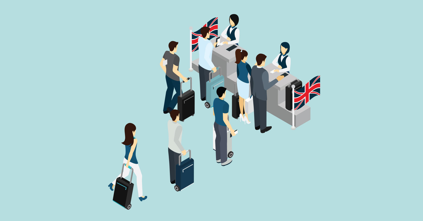 Immigration_line_points_based people queuing in line immigration border