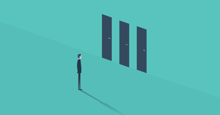 Man facing a choice of doors