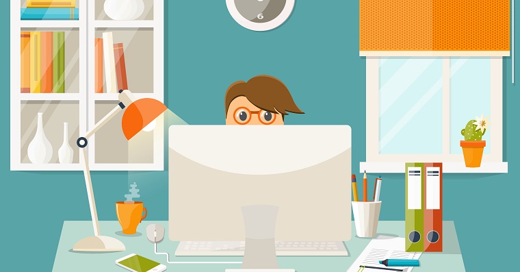 man working at home