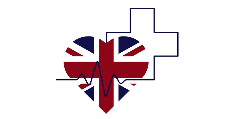 UK Flag NHS UK flag in the shape of a heart with a medical cross