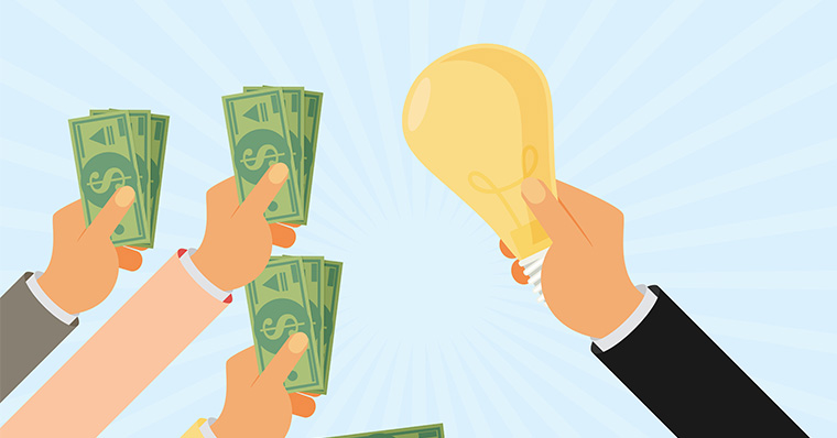 money-for-ideas holding money and a light bulb in the air