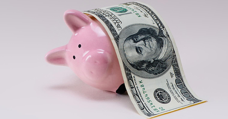 Piggy bank under a dollar blanket