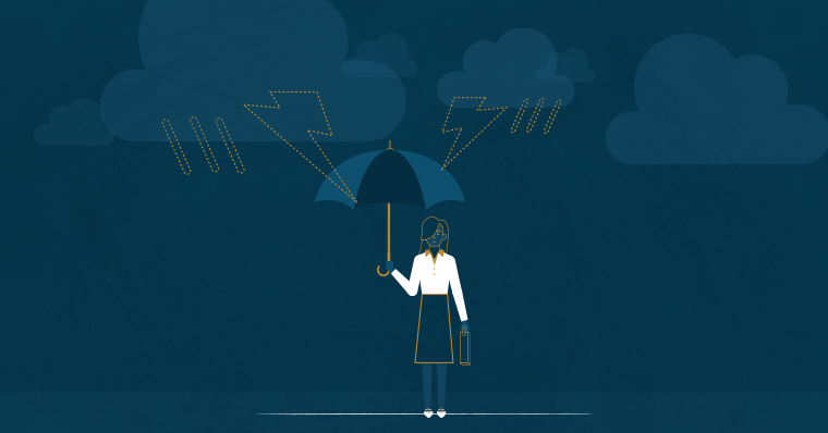 businesswoman with umbrella weathering the storm 