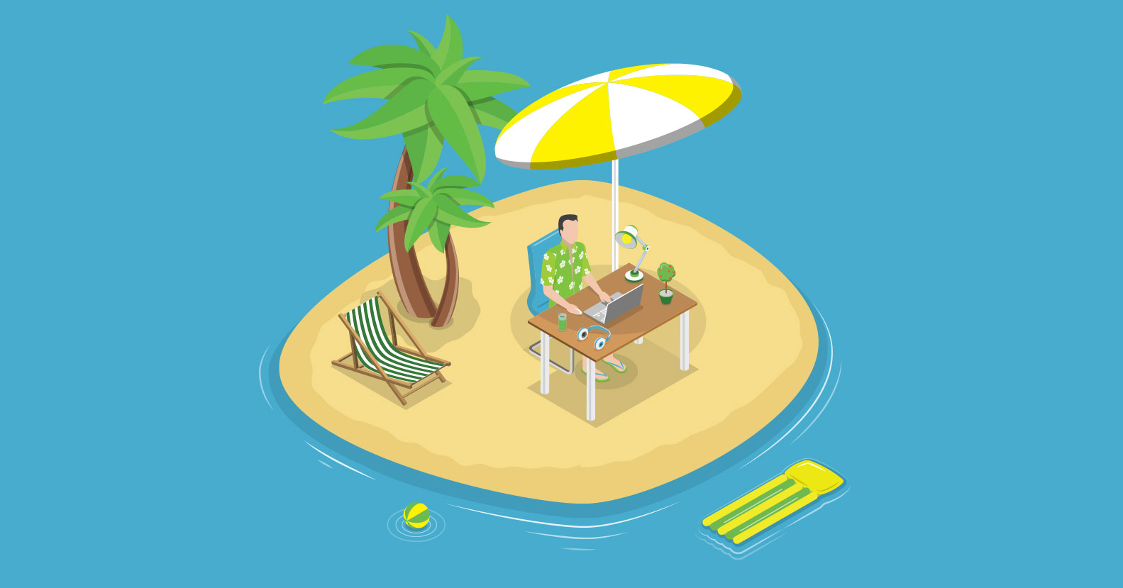 Man working remotely on an island