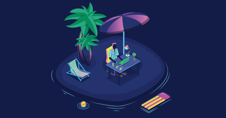 remote worker on island