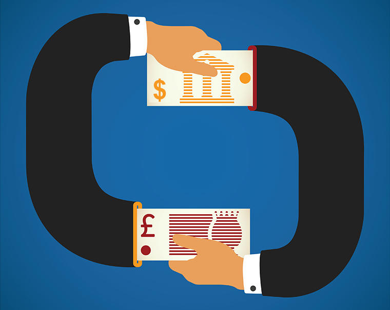 Two circular arms exchanging notes