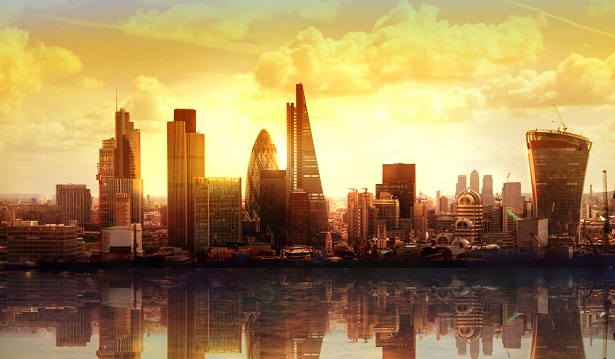 london skyline at sunset 