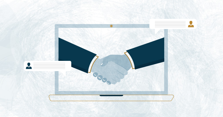 Virtual networking image hands shaking on screen