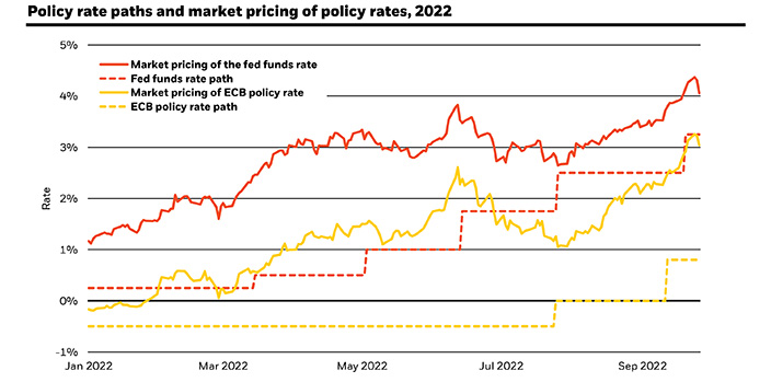 Policy rate paths and market pricing of policy rates 2022