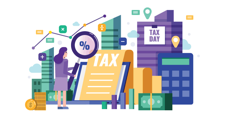 Woman investigating tax matters illustration