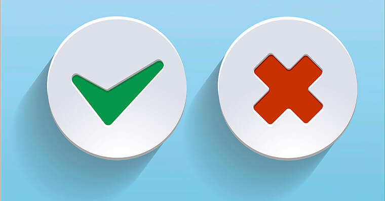 Buttons with a tick and a cross