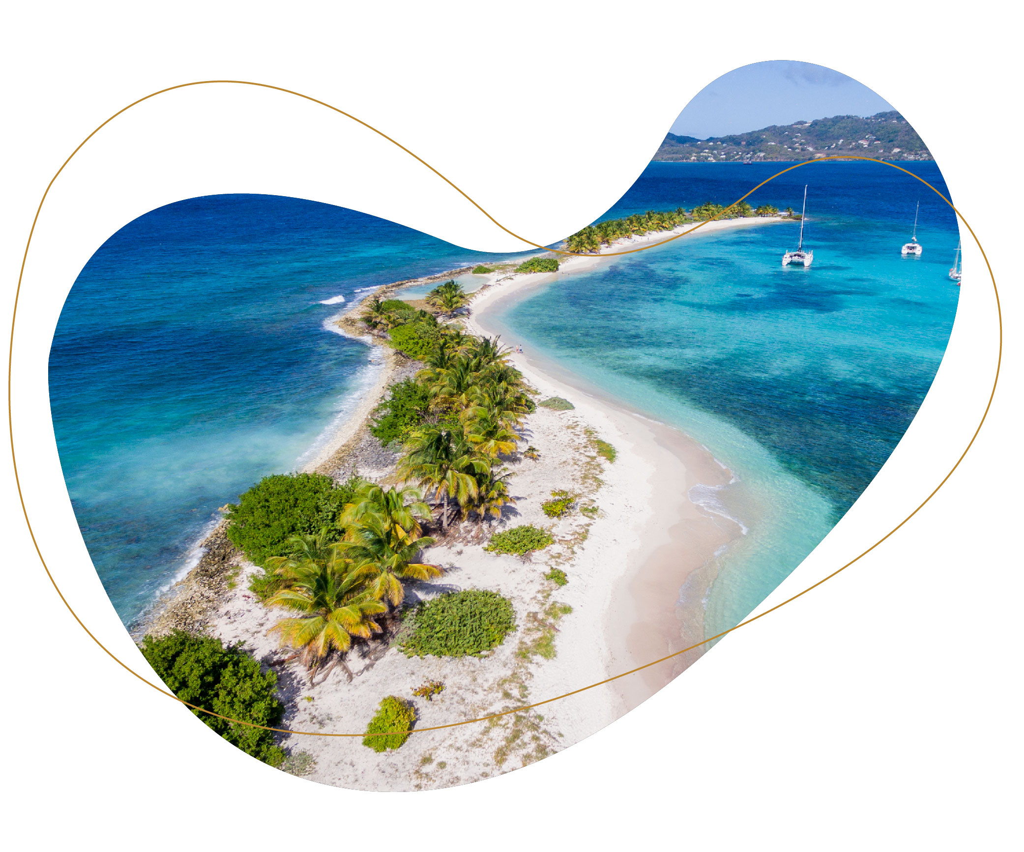 Bean-shaped image of a beach strip in Grenada