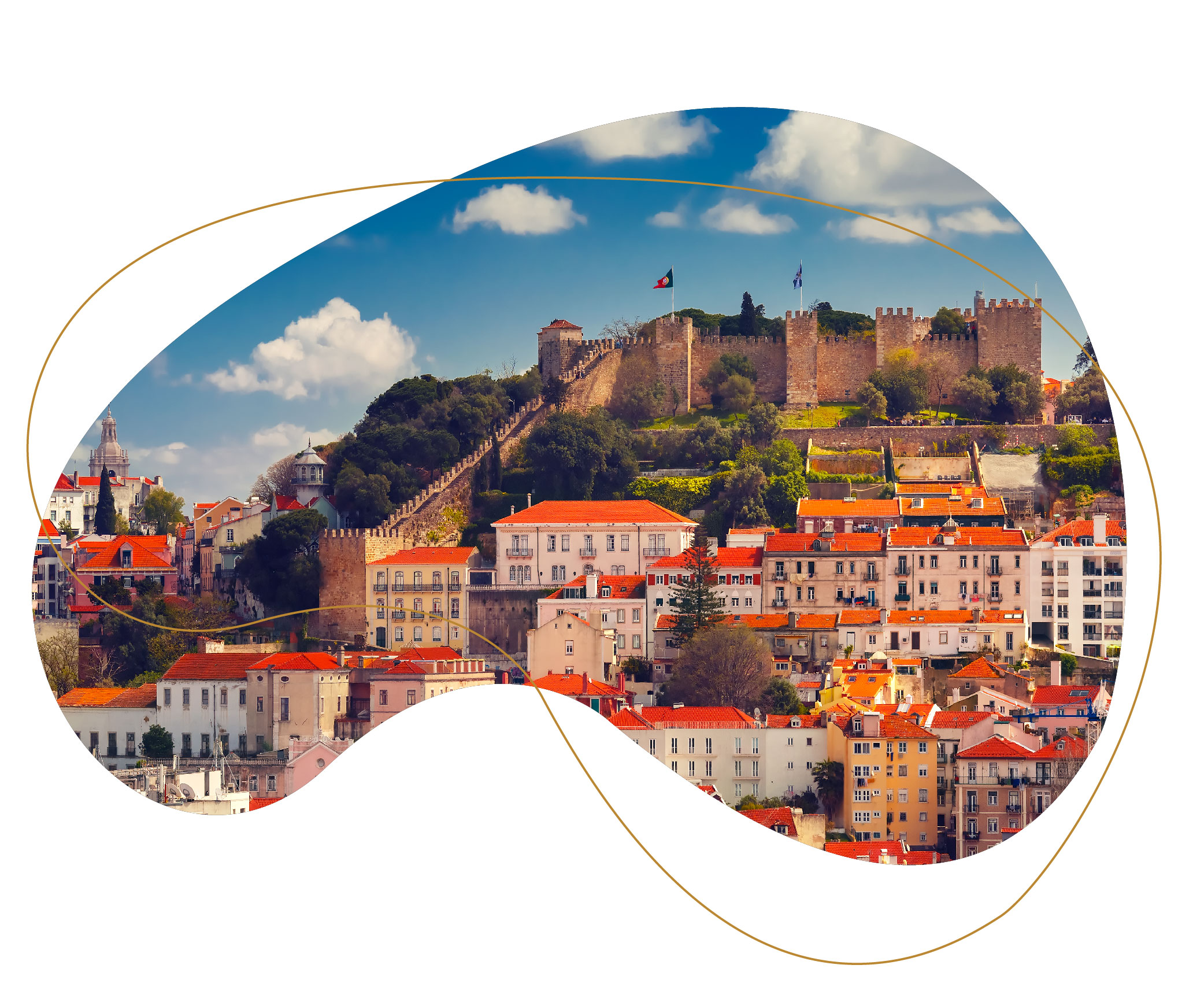 Bean shaped image of Portuguese buildings and castles