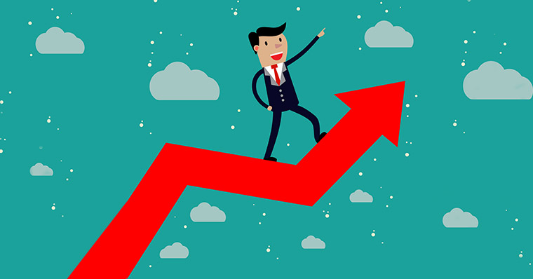 Businessman travelling on graph